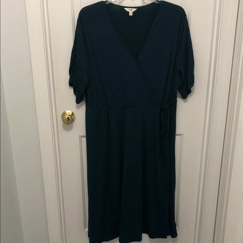 Terra & Sky Dark Teal Wrap-Style Midi Dress